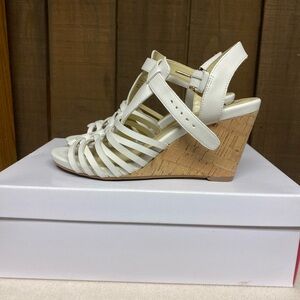 Isaac Mizrahi Strappy Fisherman 3.5" Wedge Leather Sandal Shimmer Size 7 Leather